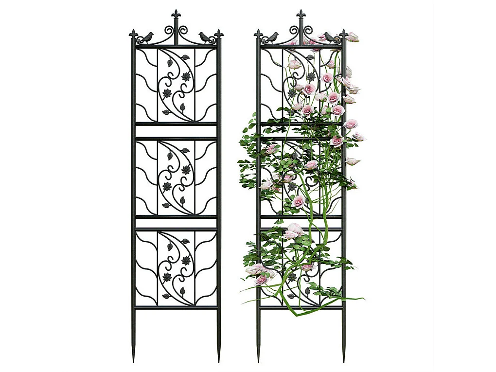 Kratka metalowa Unho, zestaw 2 sztuk, antykorozyjna kratka do roślin pnących, 195 x 50 cm, kratka ogrodowa, dekoracja ogrodu, czarna