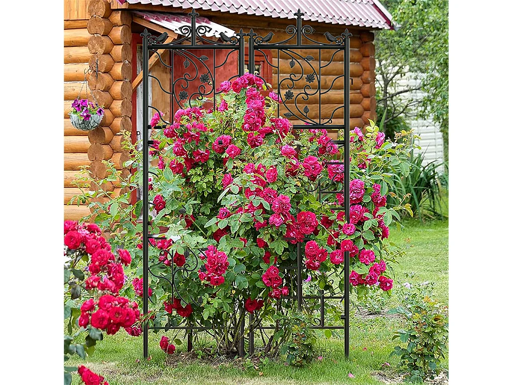 Kratka metalowa Unho, zestaw 2 sztuk, antykorozyjna kratka do roślin pnących, 195 x 50 cm, kratka ogrodowa, dekoracja ogrodu, czarna