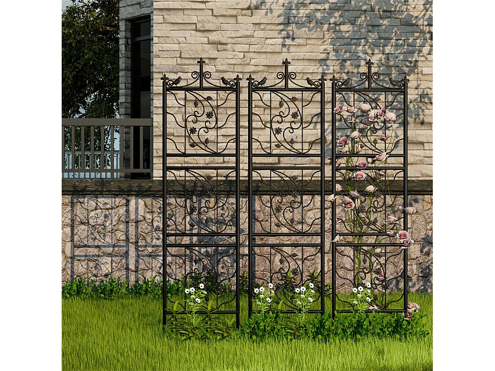 Kratka metalowa Unho, zestaw 2 sztuk, antykorozyjna kratka do roślin pnących, 195 x 50 cm, kratka ogrodowa, dekoracja ogrodu, czarna