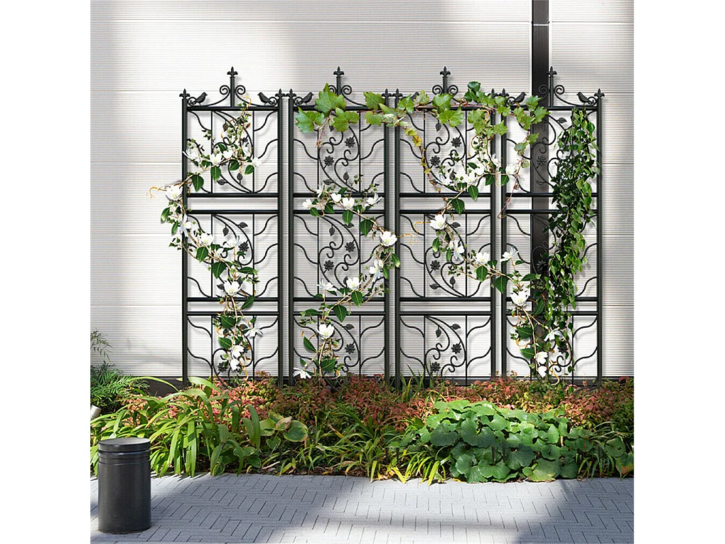 Kratka metalowa Unho, zestaw 2 sztuk, antykorozyjna kratka do roślin pnących, 195 x 50 cm, kratka ogrodowa, dekoracja ogrodu, czarna