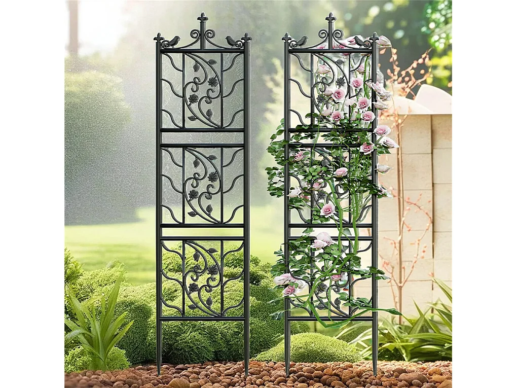 Kratka metalowa Unho, zestaw 2 sztuk, antykorozyjna kratka do roślin pnących, 195 x 50 cm, kratka ogrodowa, dekoracja ogrodu, czarna