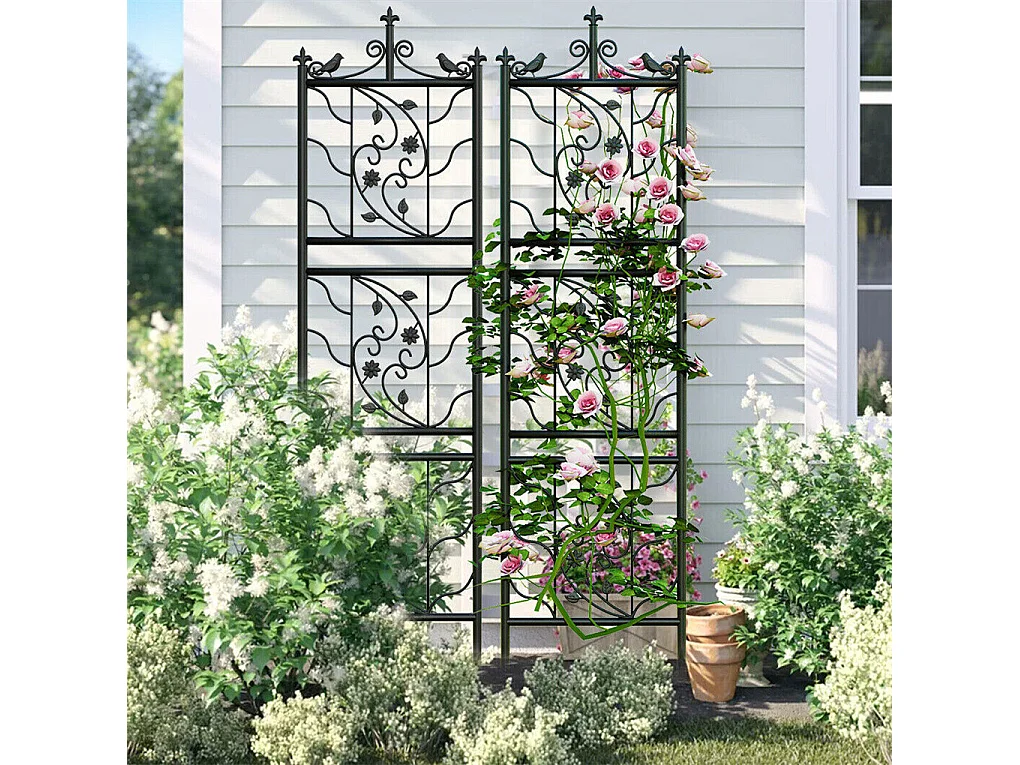 Kratka metalowa Unho, zestaw 2 sztuk, antykorozyjna kratka do roślin pnących, 195 x 50 cm, kratka ogrodowa, dekoracja ogrodu, czarna