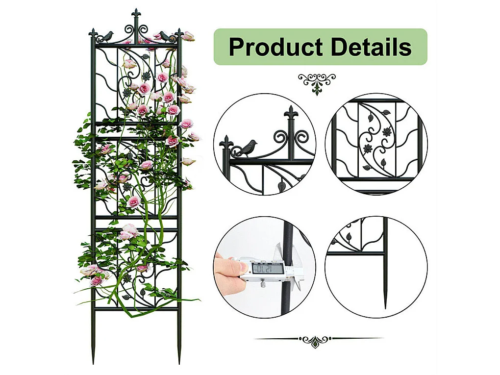 Kratka metalowa Unho, zestaw 2 sztuk, antykorozyjna kratka do roślin pnących, 195 x 50 cm, kratka ogrodowa, dekoracja ogrodu, czarna