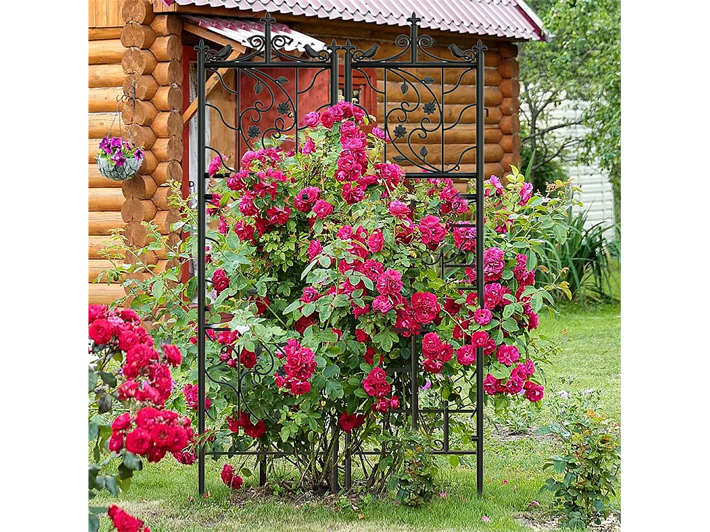 Metallspalier Unho, 2er-Set, rostfreies Spalier für Kletterpflanzen, 195 x 50 cm, Gartenspalier, Gartendekoration, schwarz