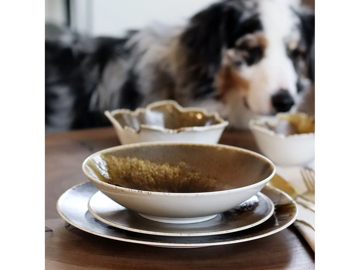 Ogo Living - Lot 6 Assiettes Calottes Saturne 21cm En Porcelaine Marron