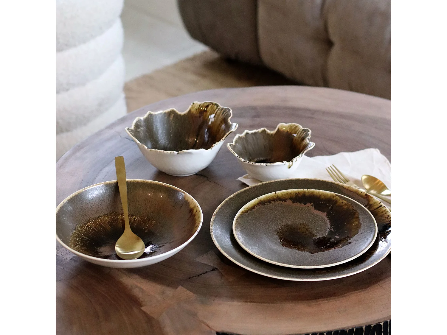 Ogo Living - Lot 6 Assiettes Calottes Saturne 21cm En Porcelaine Marron