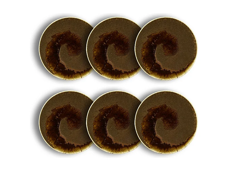 Ogo Living - Lot 6 Assiettes A Dessert Saturne 21cm En Porcelaine Marron