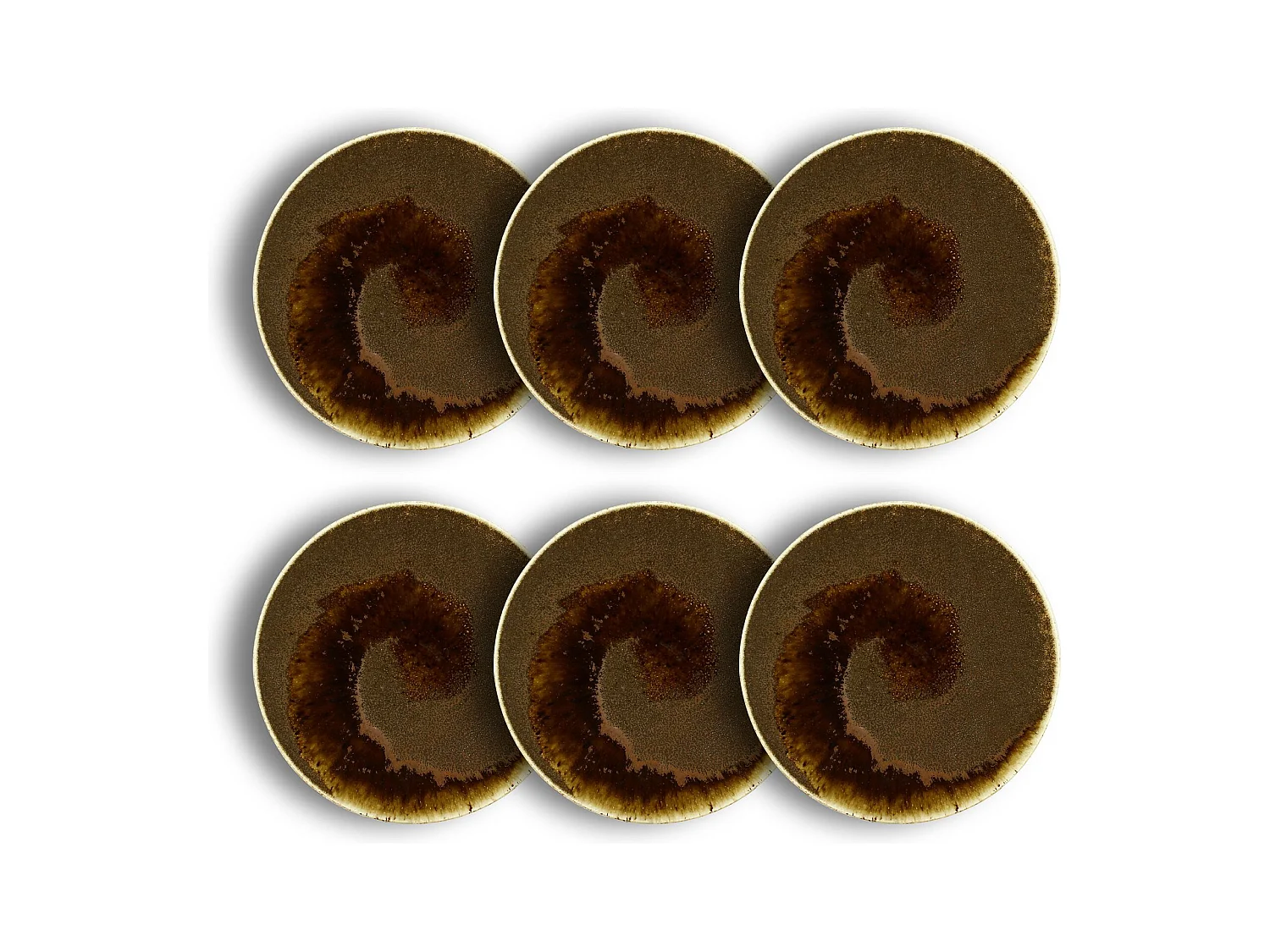 Ogo Living - Lot 6 Assiettes A Dessert Saturne 21cm En Porcelaine Marron