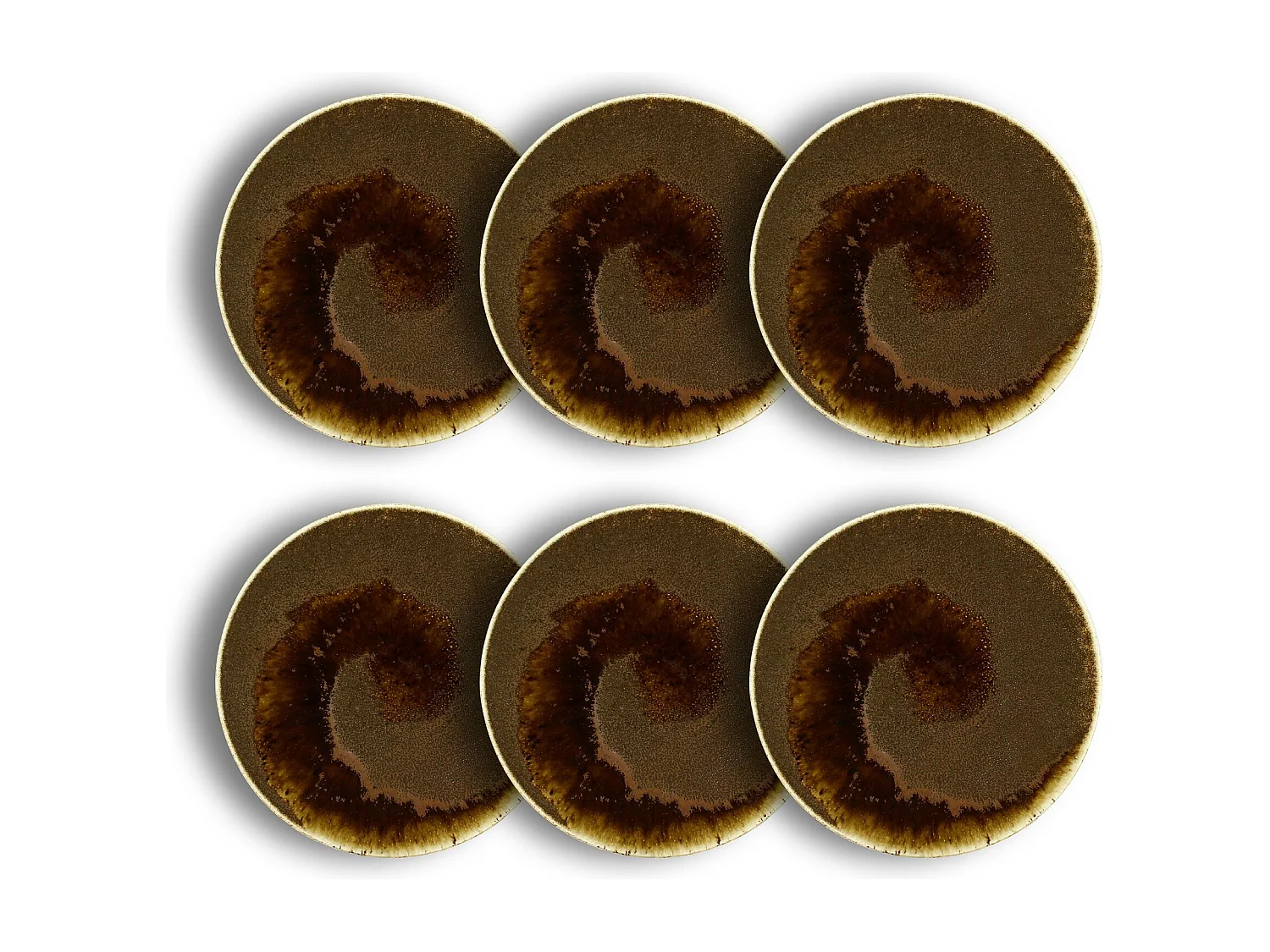 Ogo Living - Lot 6 Assiettes A Dessert Saturne 21cm En Porcelaine Marron