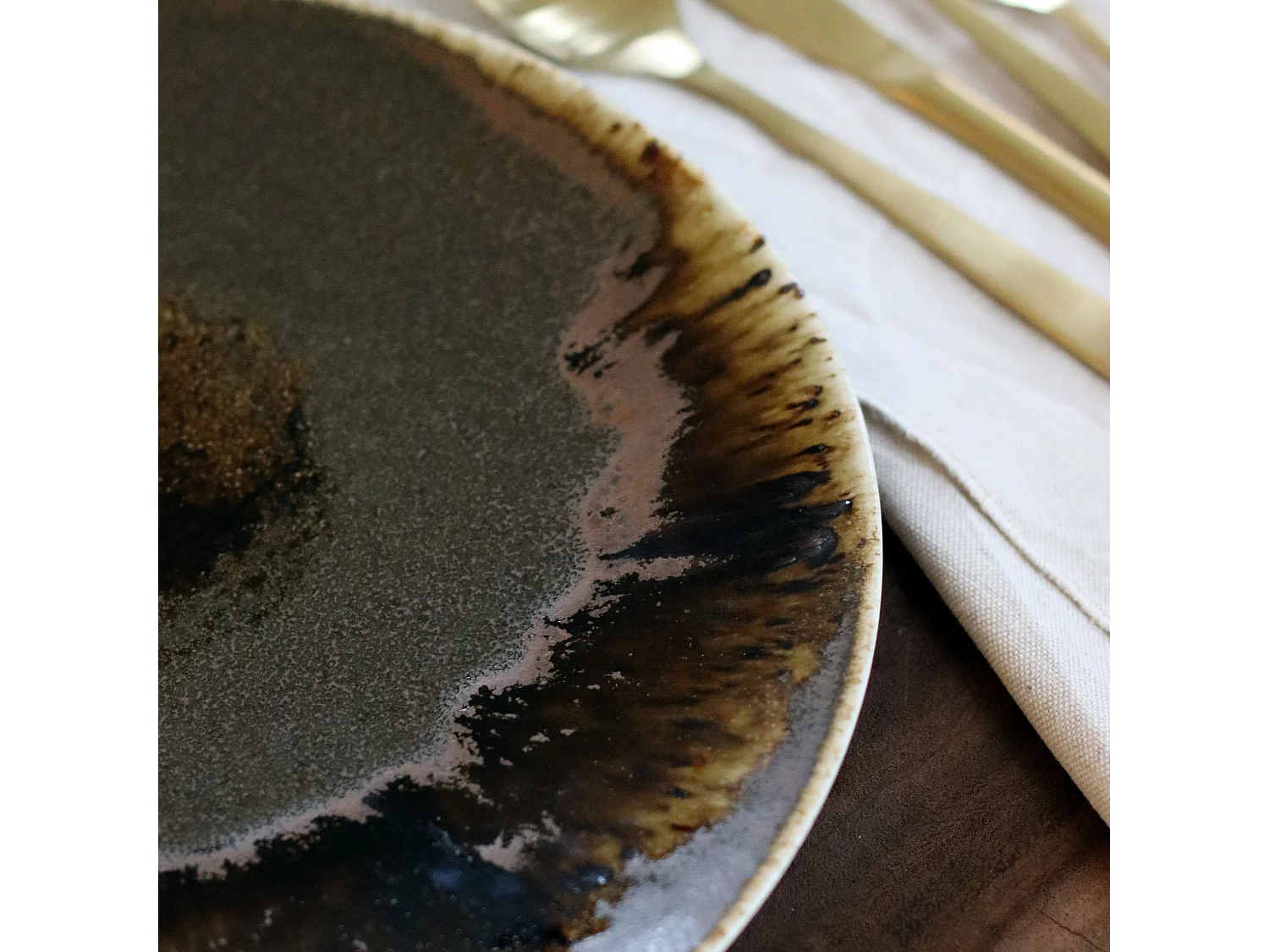 Ogo Living - Lot 6 Assiettes Plates Saturne 27cm En Porcelaine Marron