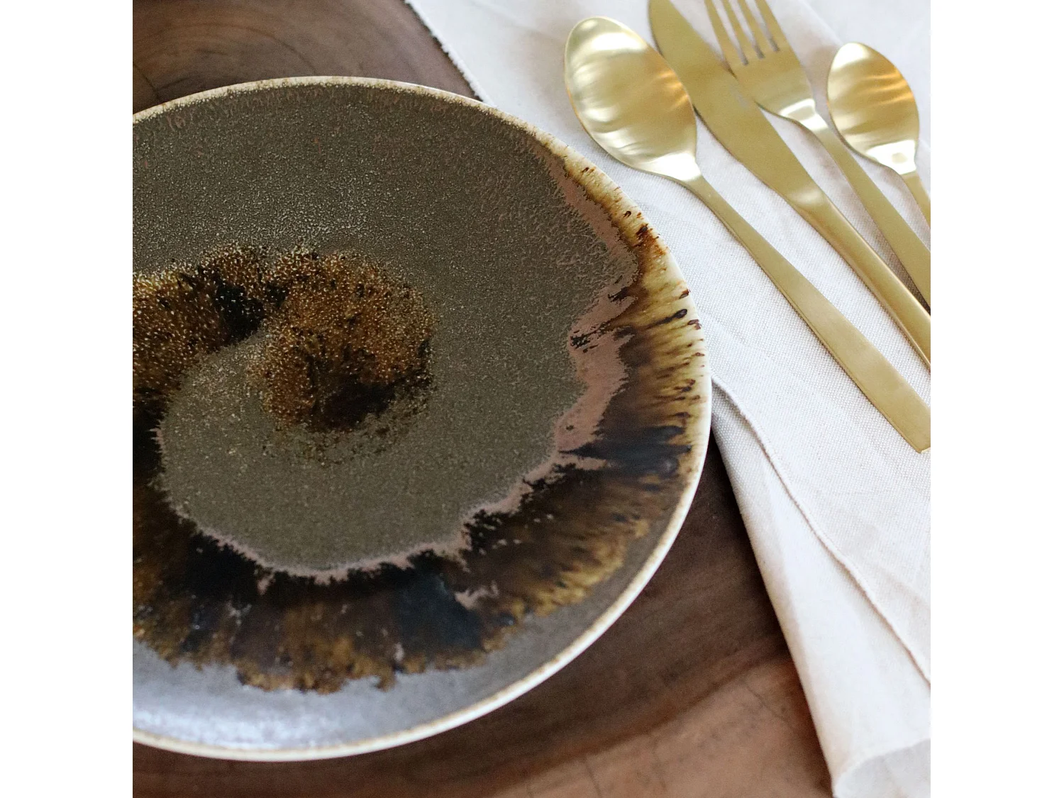 Ogo Living - Lot 6 Assiettes Plates Saturne 27cm En Porcelaine Marron