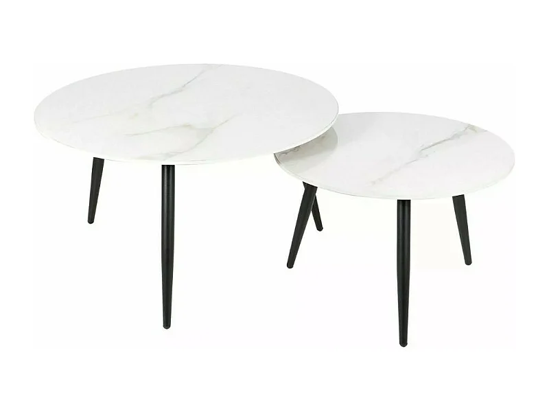 Tavolino rotondo Edmond con piano in ceramica bianca