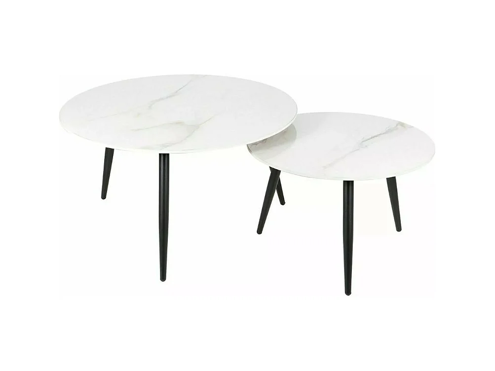 Tavolino rotondo Edmond con piano in ceramica bianca