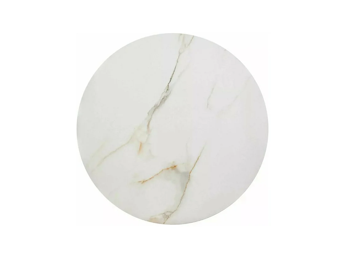 Tavolino rotondo Edmond con piano in ceramica bianca