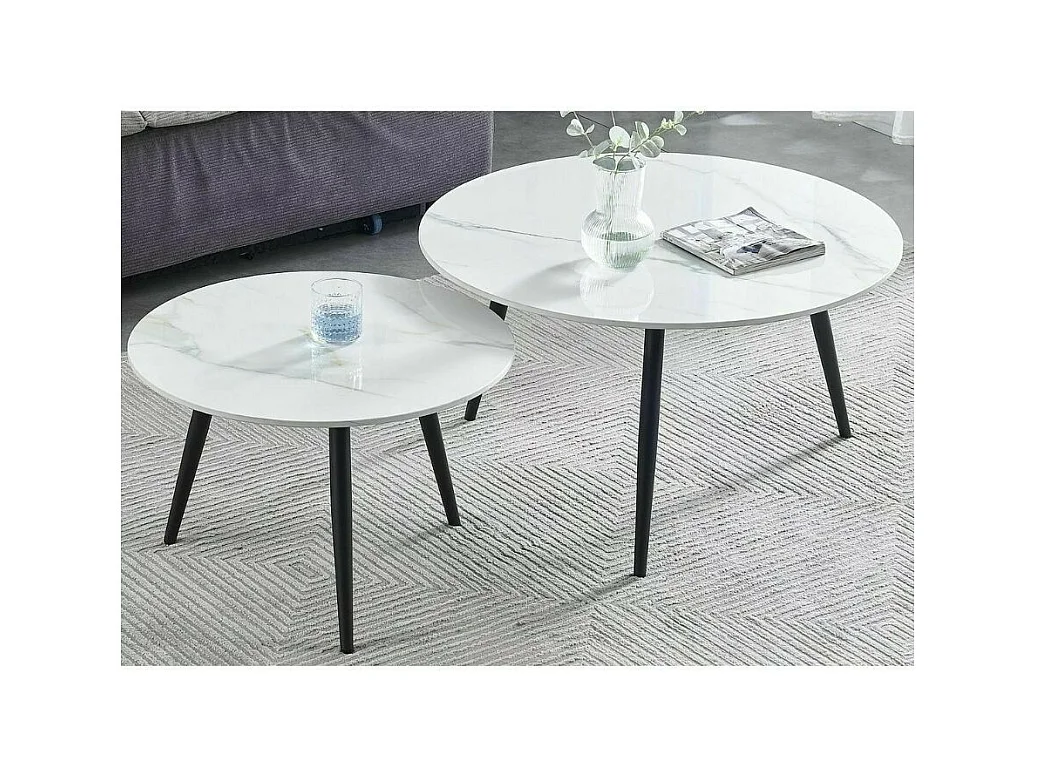 Tavolino rotondo Edmond con piano in ceramica bianca