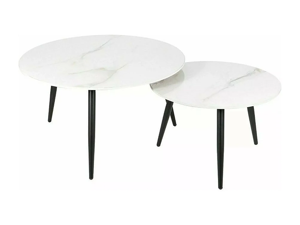 Table basse ronde gigogne avec plateau céramique blanc Edmond