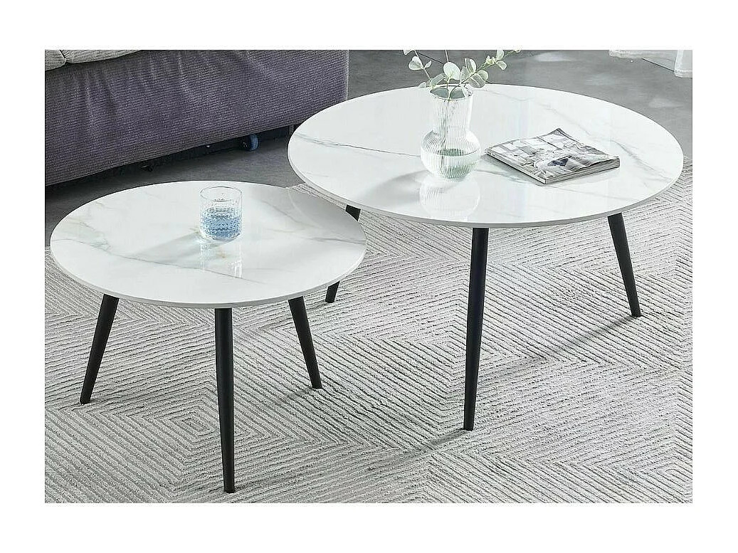 Table basse ronde gigogne avec plateau céramique blanc Edmond