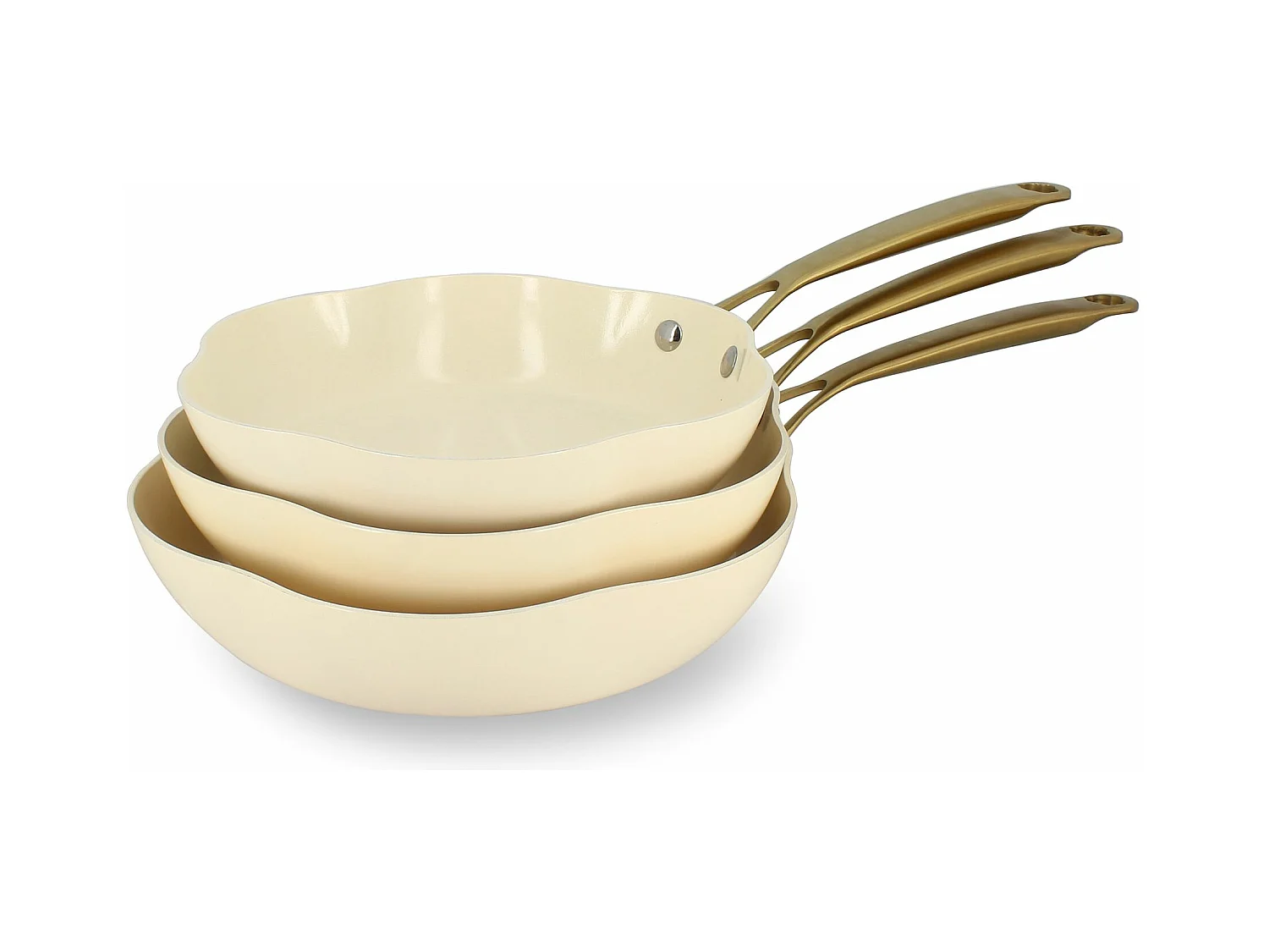 Menastyl - Lot De 3 Poeles Dahlia 24/26 Et 28cm En Aluminium Recycle Beige