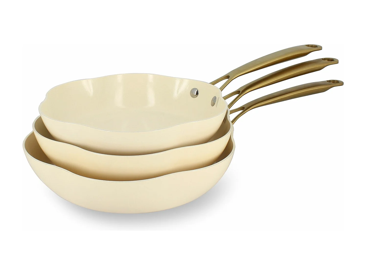 Menastyl - Lot De 3 Poêles Dahlia 24/26 Et 28cm En Aluminium Recyclé Beige