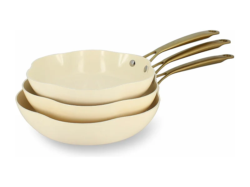 Menastyl - Lot De 3 Poeles Dahlia 24/26 Et 28cm En Aluminium Recycle Beige