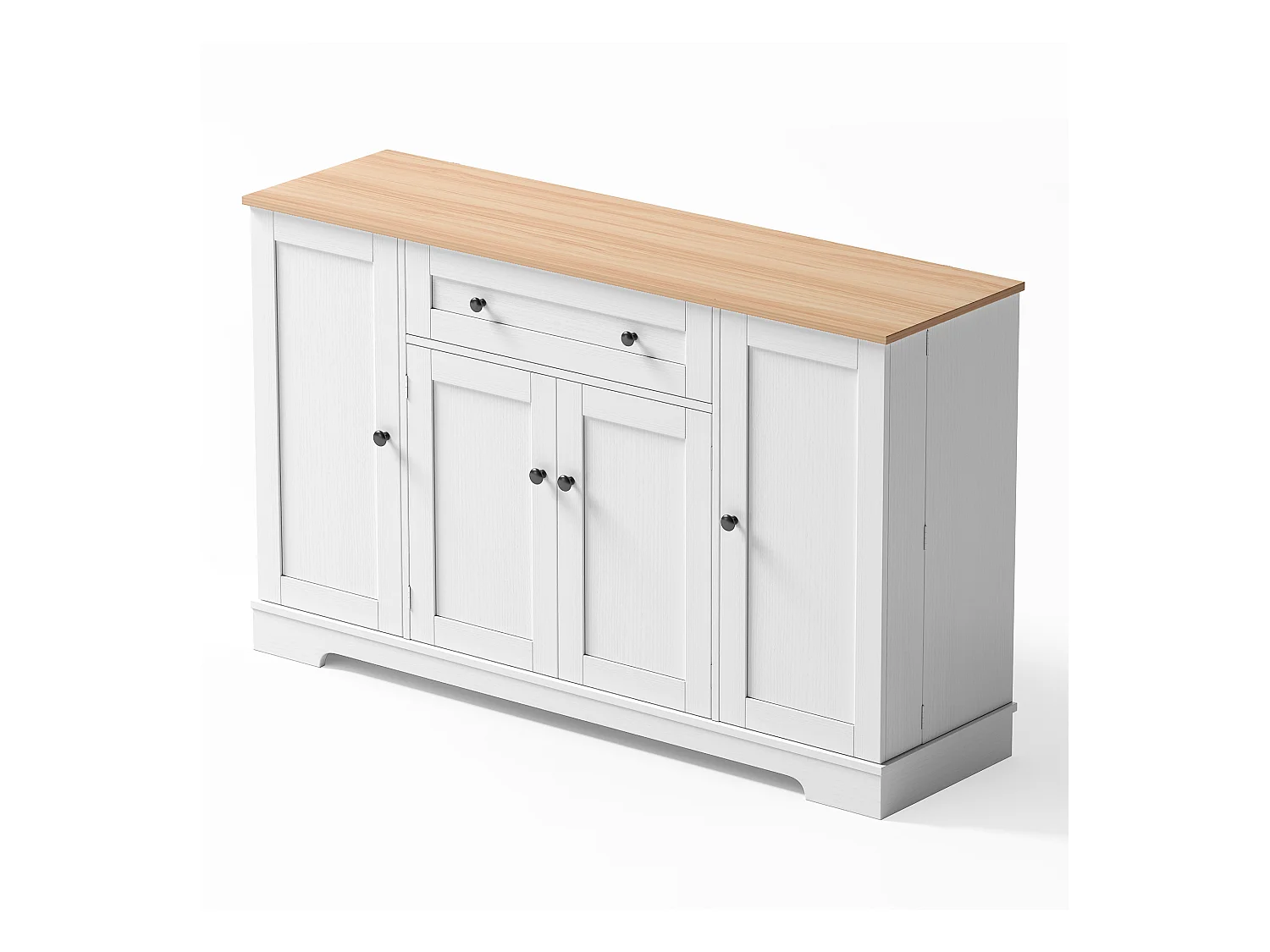 Buffet moderne 138x40x85cm - avec 2 portes et 1 tiroir - 2 portes avec étagères - Blanc + Naturel
