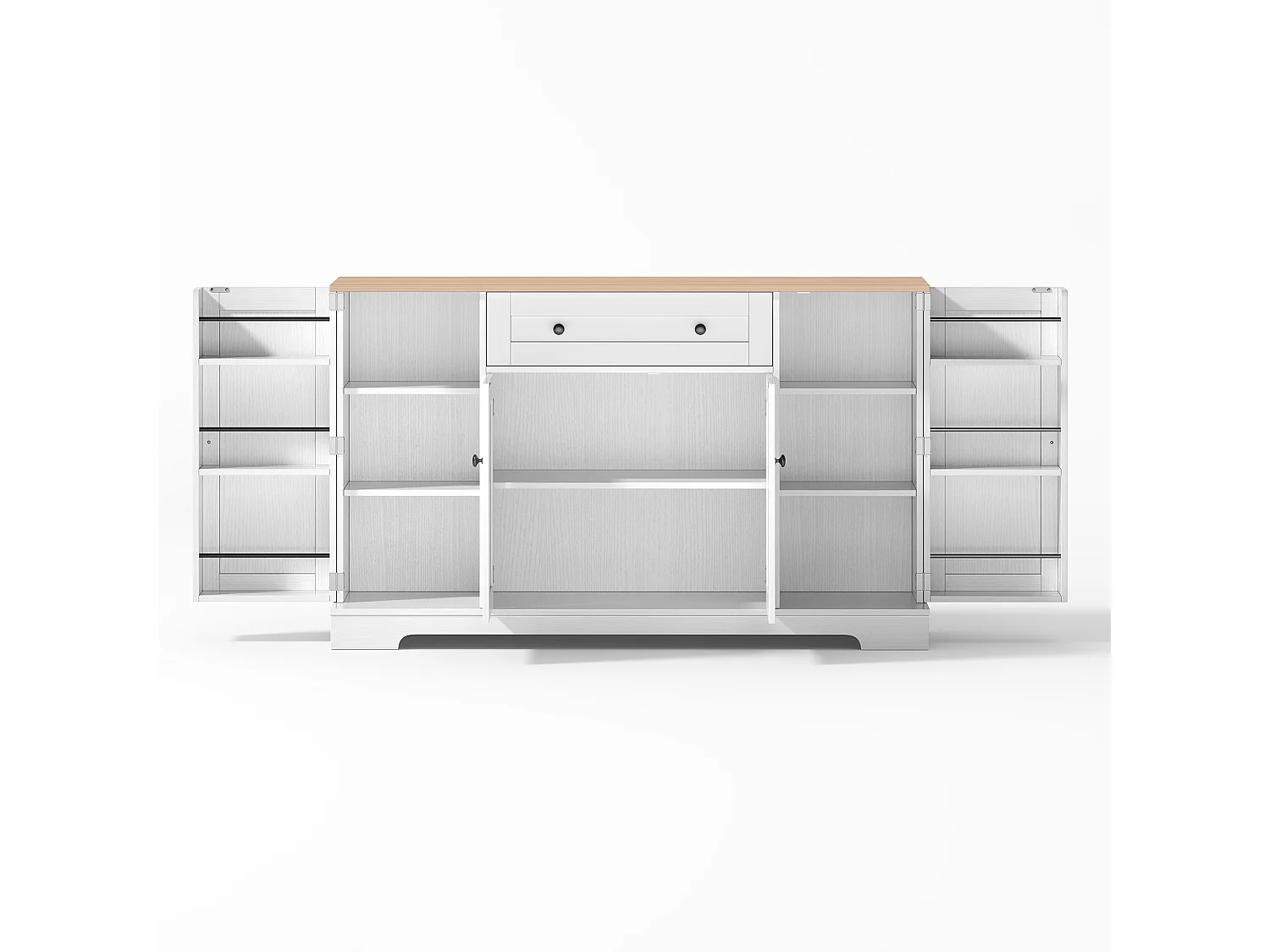 Buffet moderne 138x40x85cm - avec 2 portes et 1 tiroir - 2 portes avec étagères - Blanc + Naturel