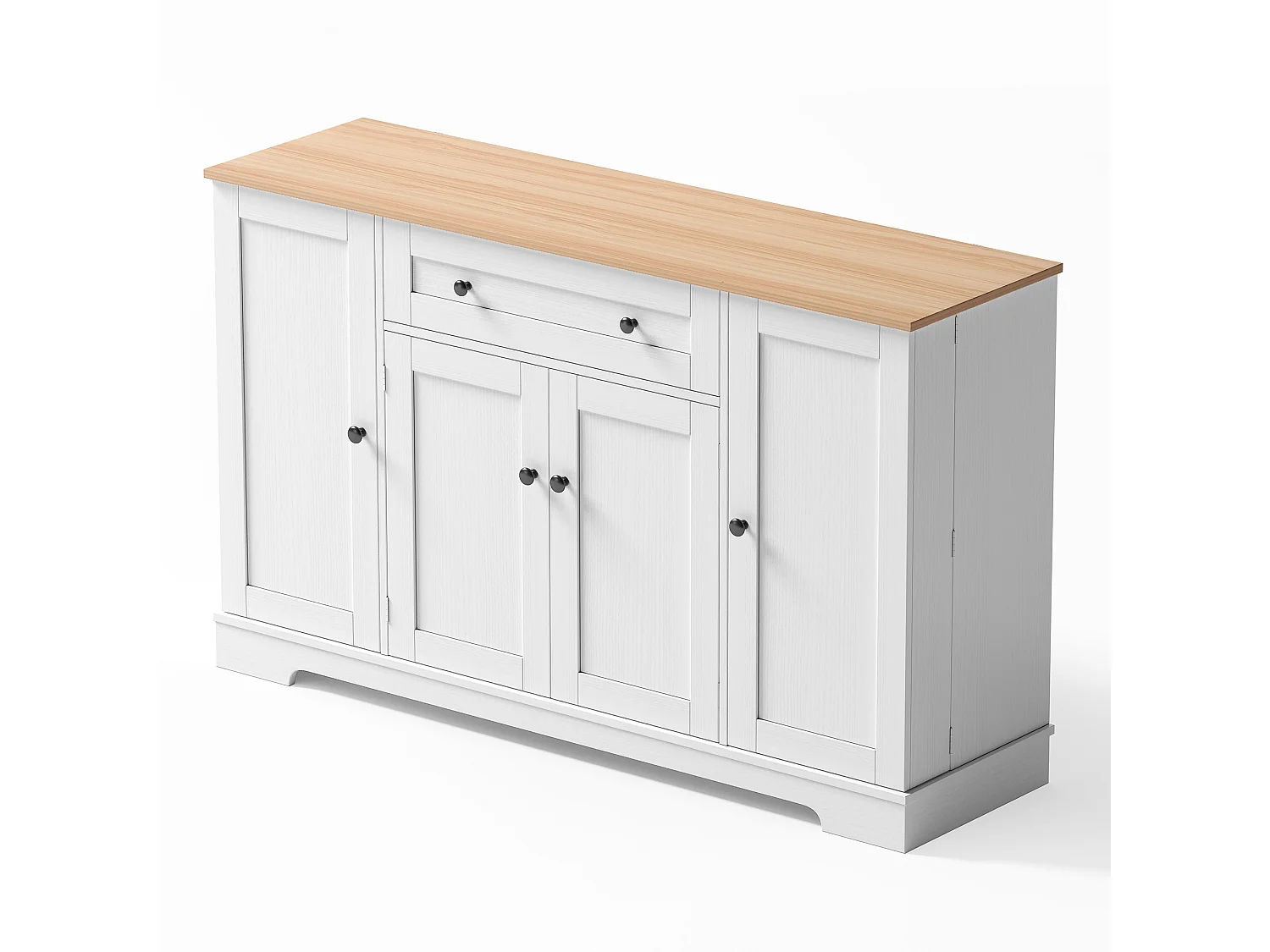 Buffet moderne 138x40x85cm - avec 2 portes et 1 tiroir - 2 portes avec étagères - Blanc + Naturel