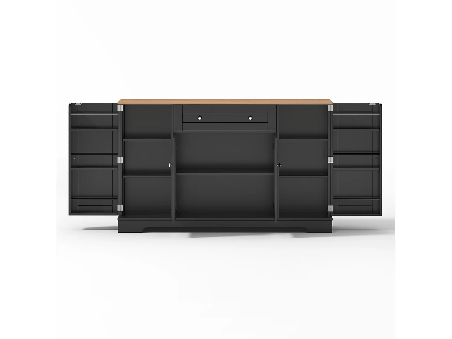 Moderne Anrichte 138×40×85 cm - mit 2 Türen und 1 Schublade - 2 Regaltüren - schwarz+natur