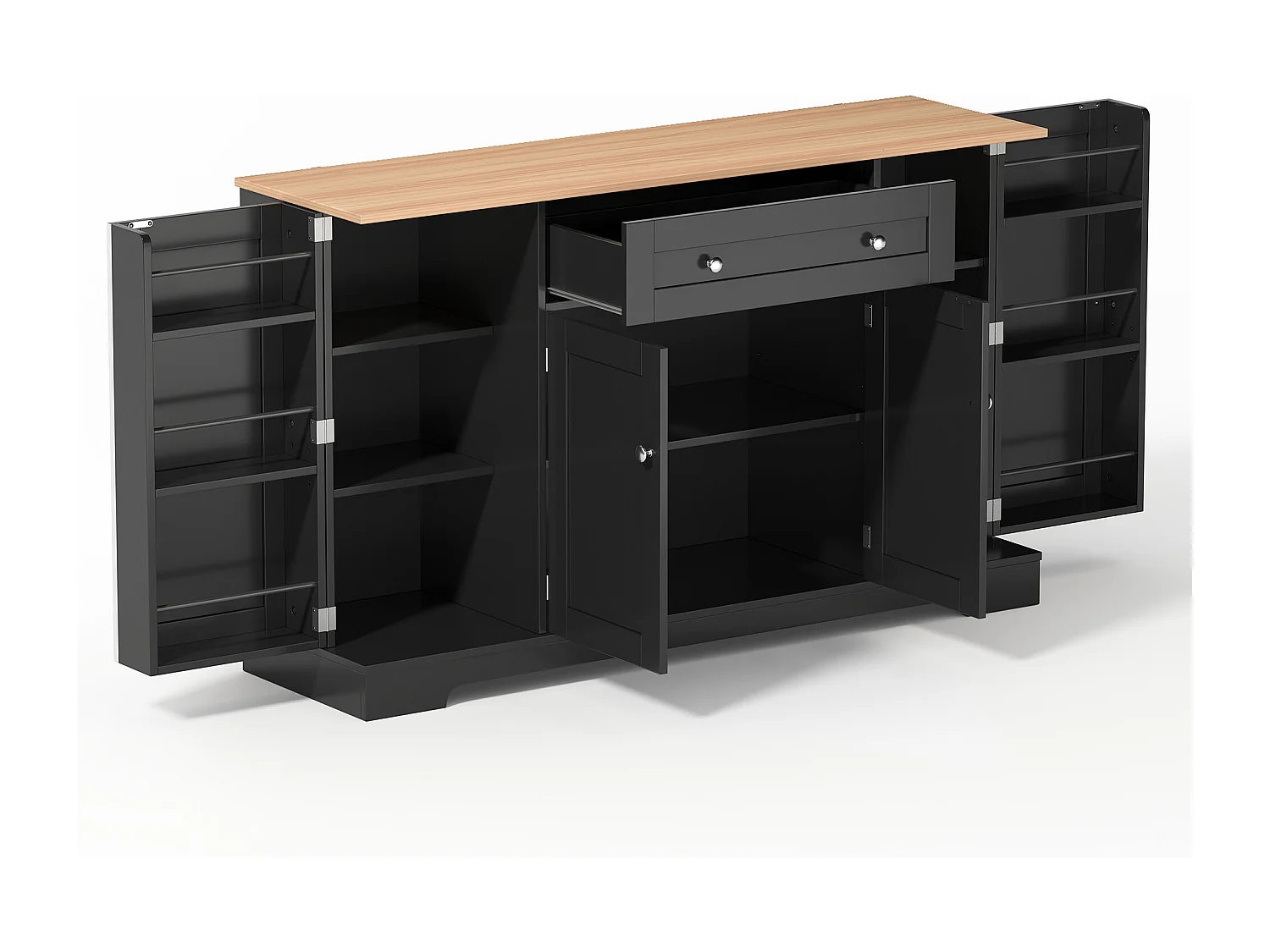 Moderne Anrichte 138×40×85 cm - mit 2 Türen und 1 Schublade - 2 Regaltüren - schwarz+natur