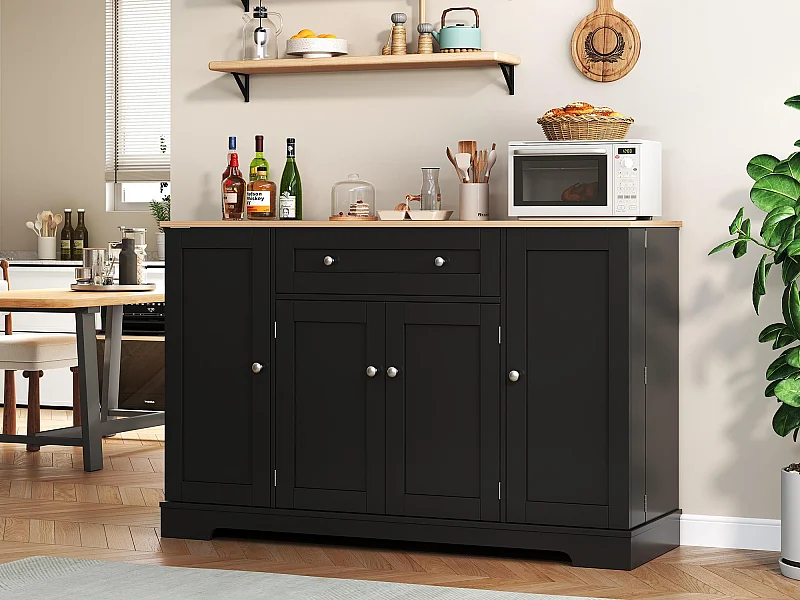 Moderne buffetkast 138×40×85 cm - met 2 deuren en 1 la - 2 deuren met schappen - zwart+naturel