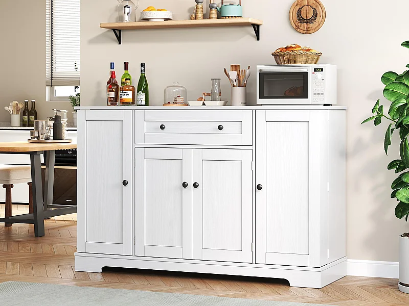 Buffet moderne 138x40x85cm - avec 2 portes et 1 tiroir - 2 portes avec étagères - Blanc