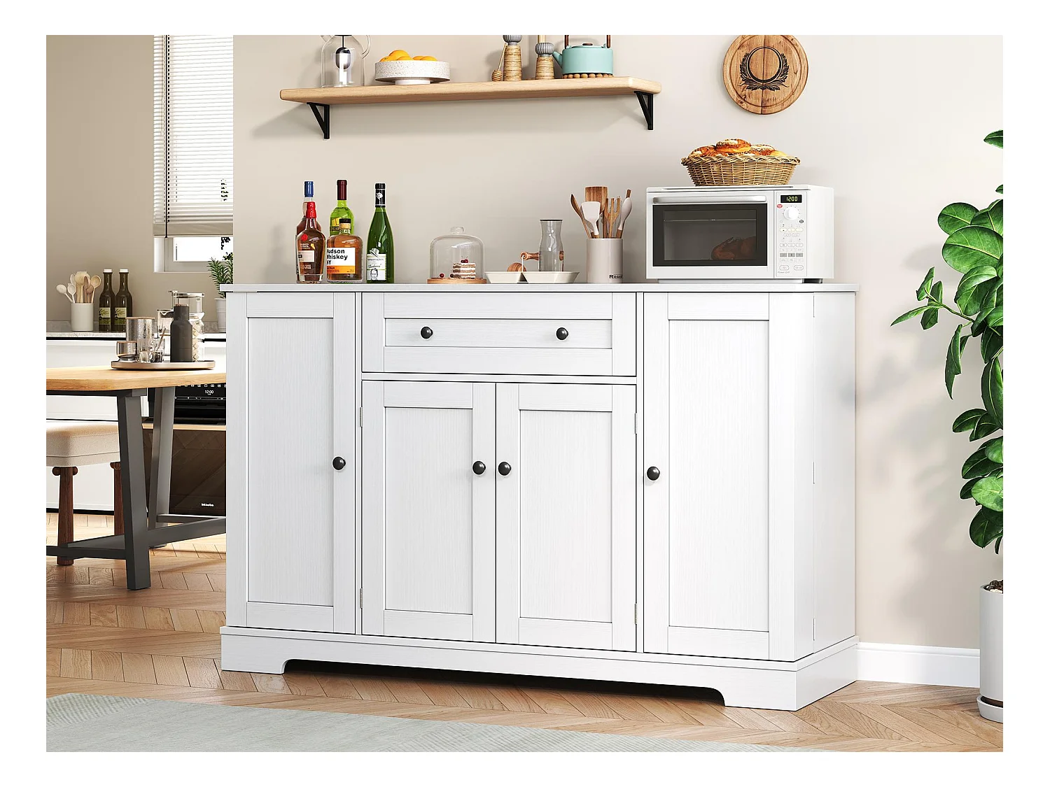 Buffet moderne 138x40x85cm - avec 2 portes et 1 tiroir - 2 portes avec étagères - Blanc