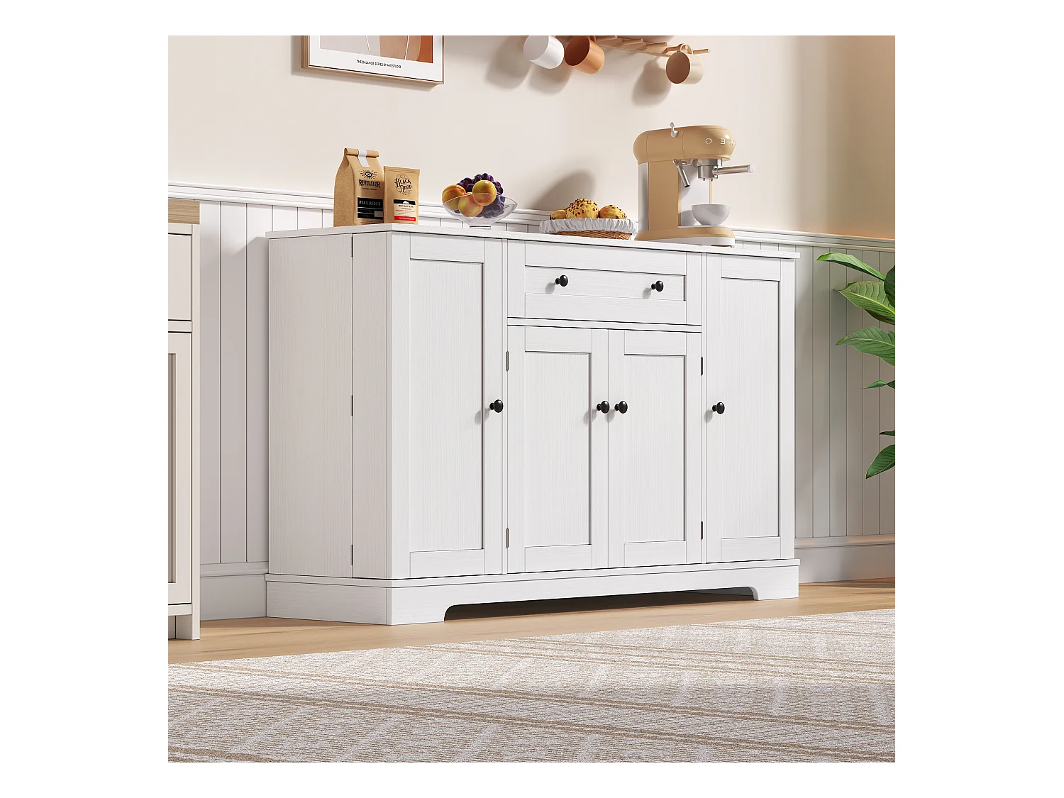 Buffet moderne 138x40x85cm - avec 2 portes et 1 tiroir - 2 portes avec étagères - Blanc