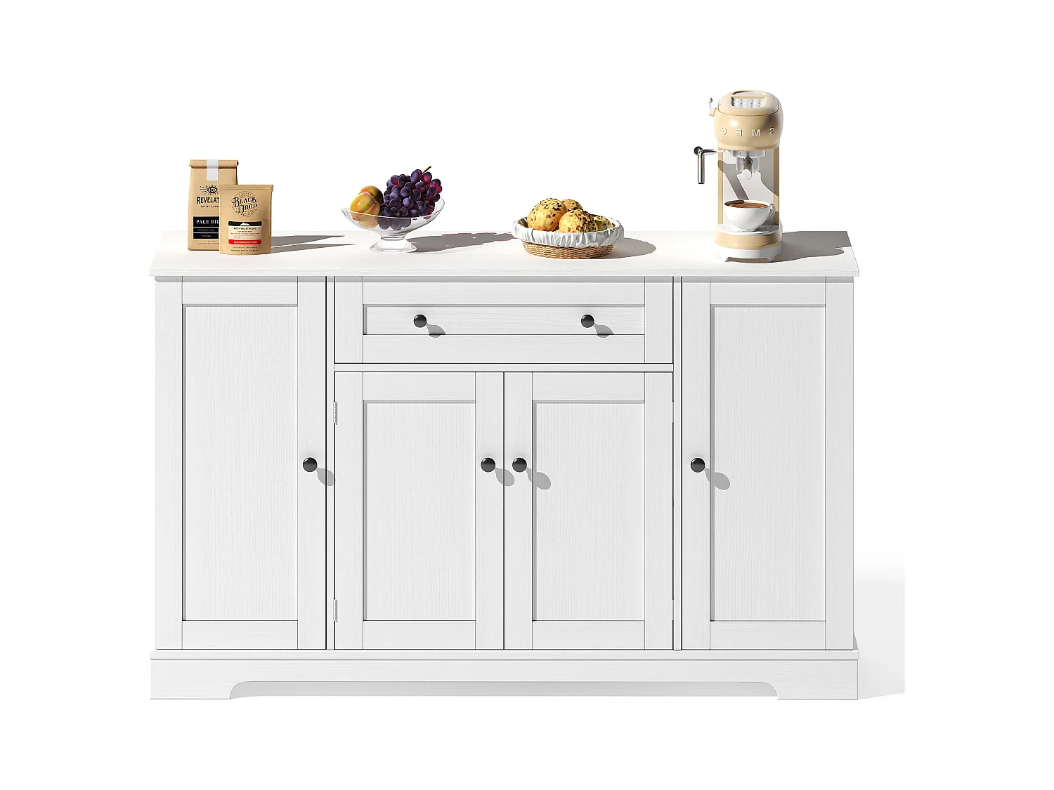 Buffet moderne 138x40x85cm - avec 2 portes et 1 tiroir - 2 portes avec étagères - Blanc