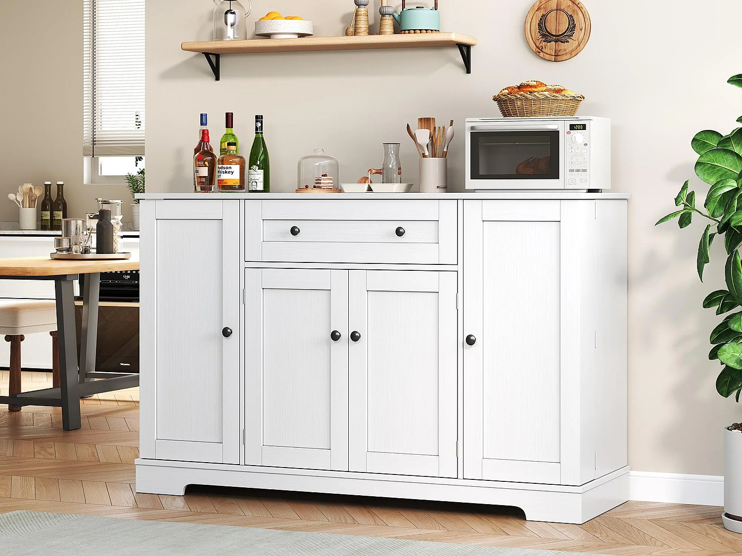 Moderne Anrichte 138×40×85 cm - mit 2 Türen und 1 Schublade - 2 Regaltüren - weiß