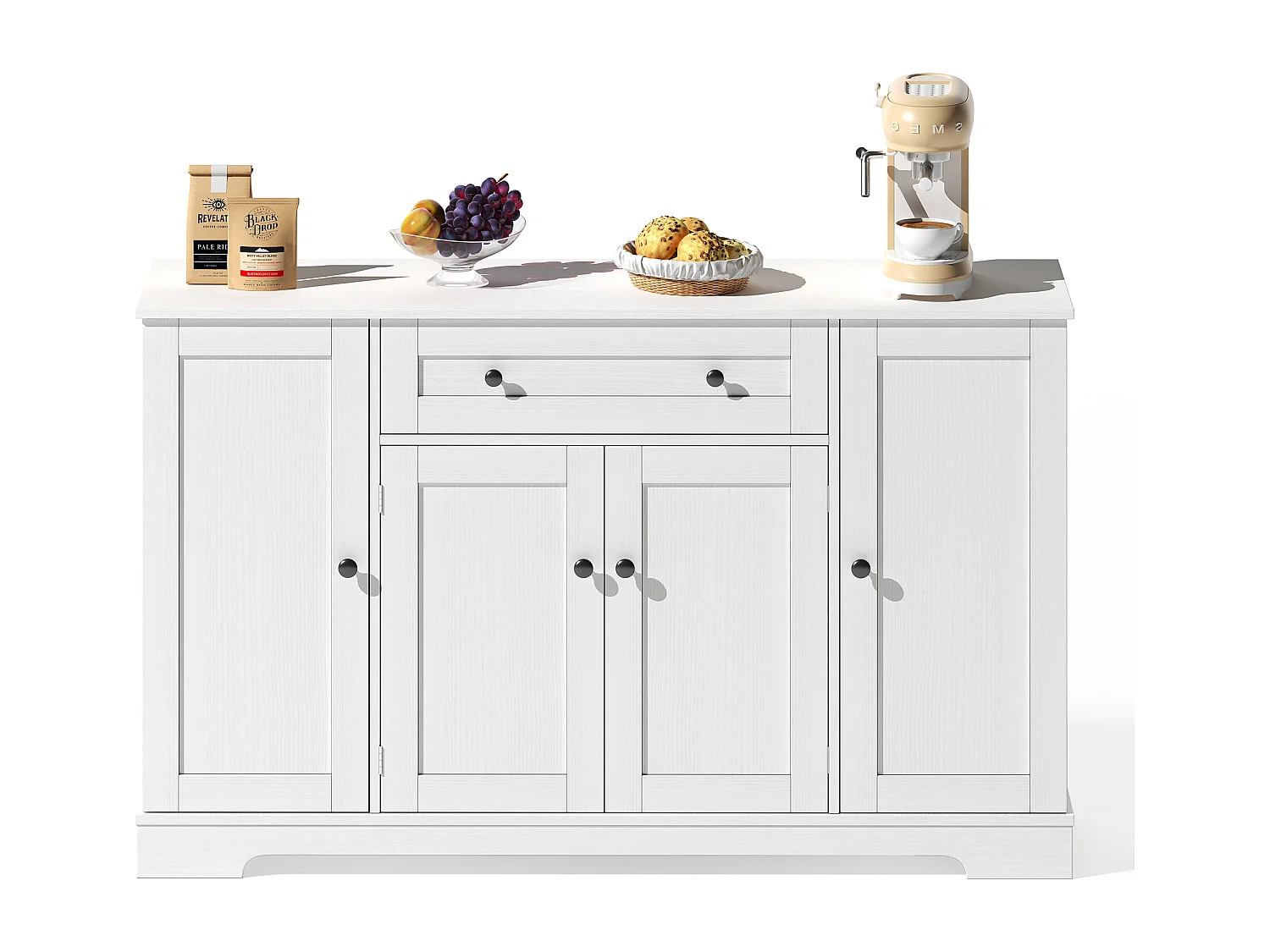 Moderne Anrichte 138×40×85 cm - mit 2 Türen und 1 Schublade - 2 Regaltüren - weiß