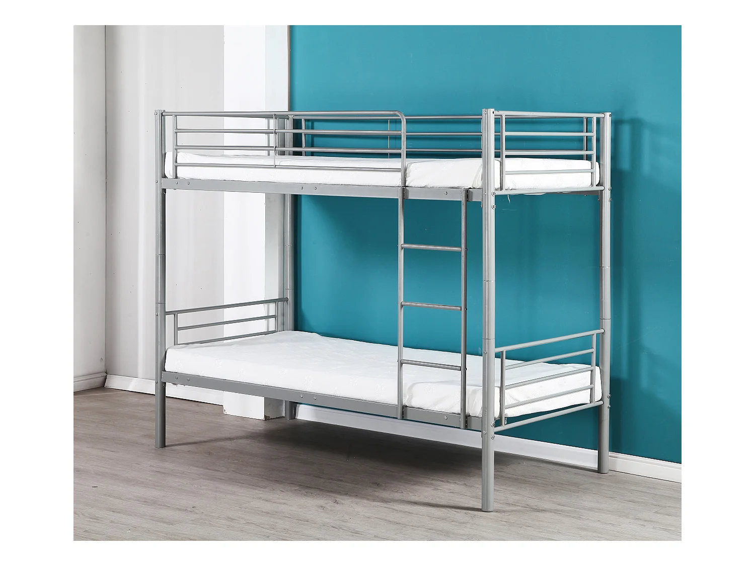 Pack : Lit superposé + Matelas compris Séparable métal LUNA 1+1 90x190 cm sommier inclus gris