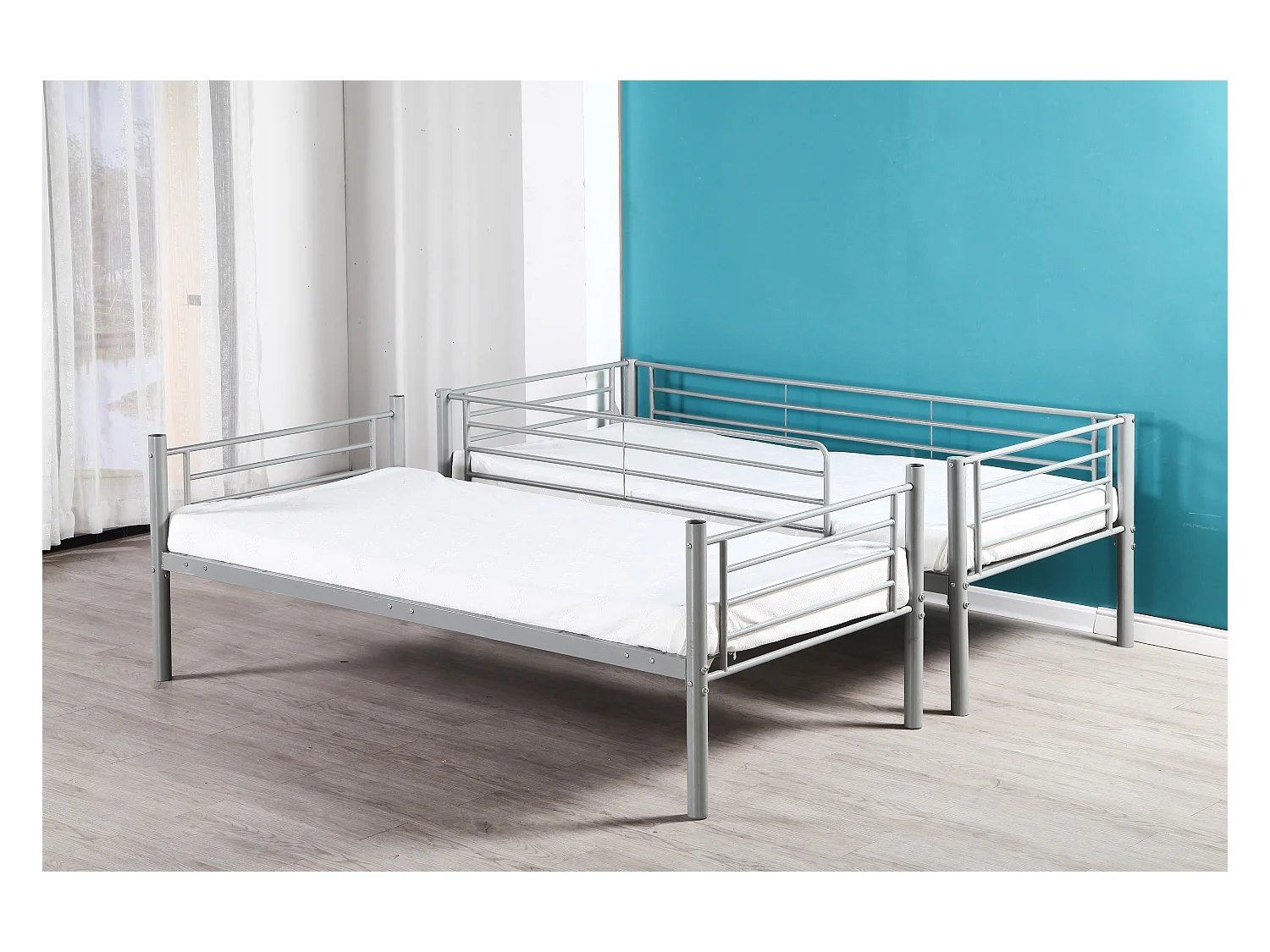 Pack : Lit superposé + Matelas compris Séparable métal LUNA 1+1 90x190 cm sommier inclus gris