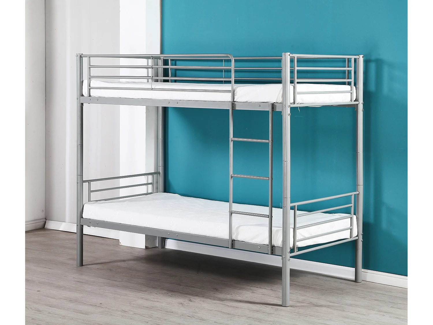 Pack : Lit superposé + Matelas compris Séparable métal LUNA 1+1 90x190 cm sommier inclus gris