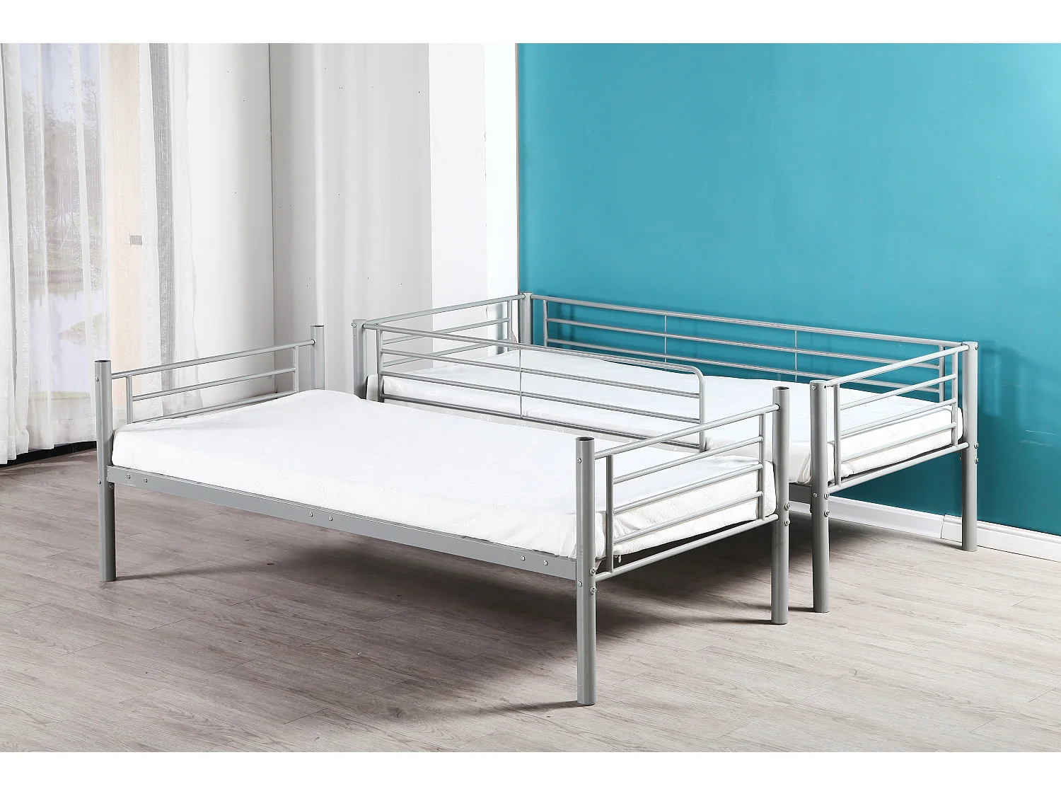 Pack : Lit superposé + Matelas compris Séparable métal LUNA 1+1 90x190 cm sommier inclus gris