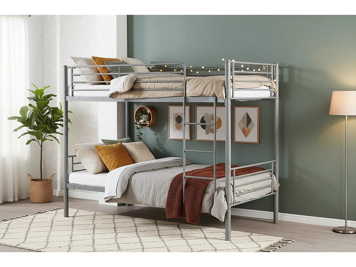 Pack Lit superposé séparable métal 2 couchages 90x190 cm gris + matelas LUNA