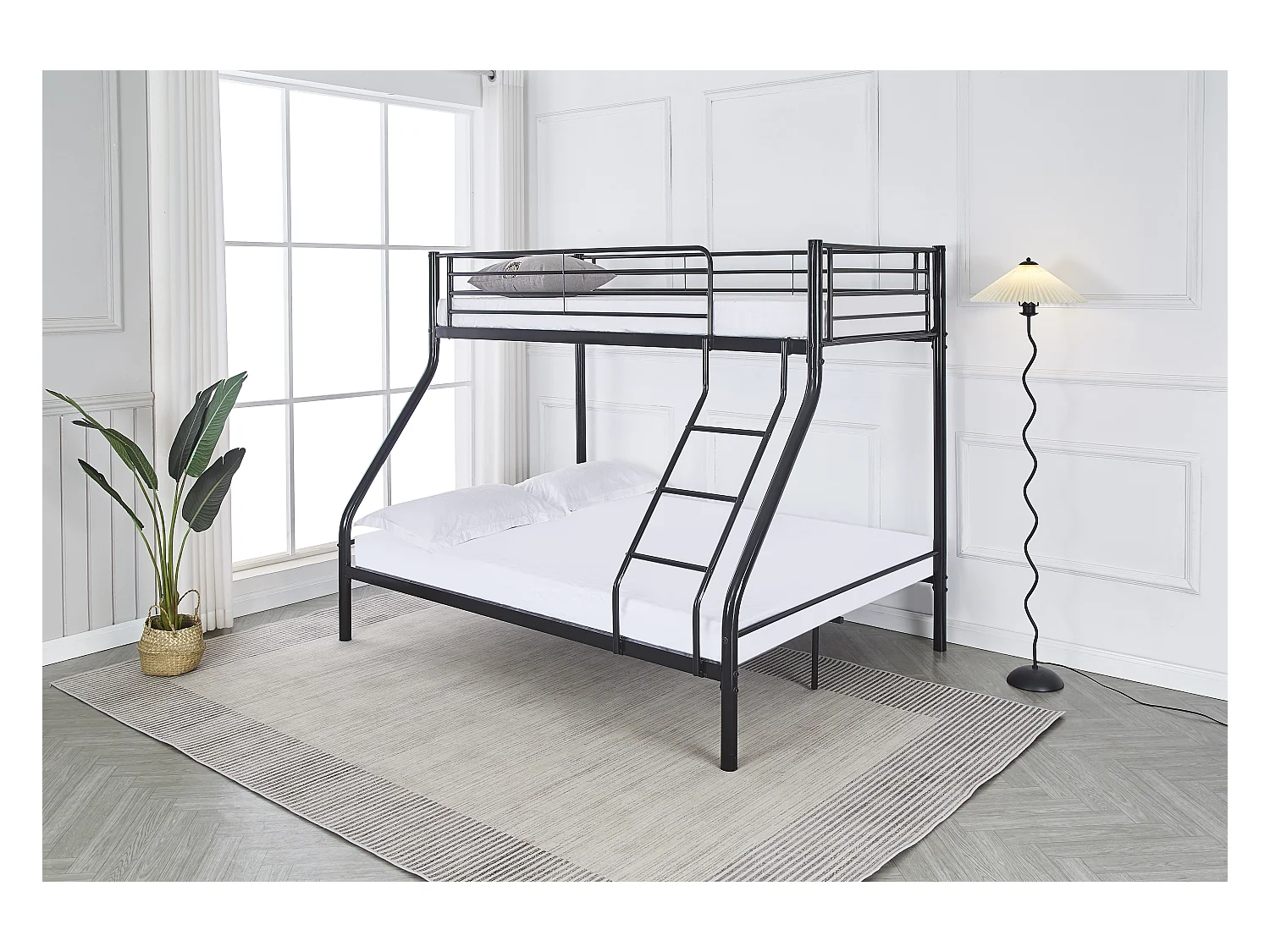 Pack: Lit superposé en métal COSTO sommier inclus + 2 Matelas 90/140x190 cm, 3 places Noir