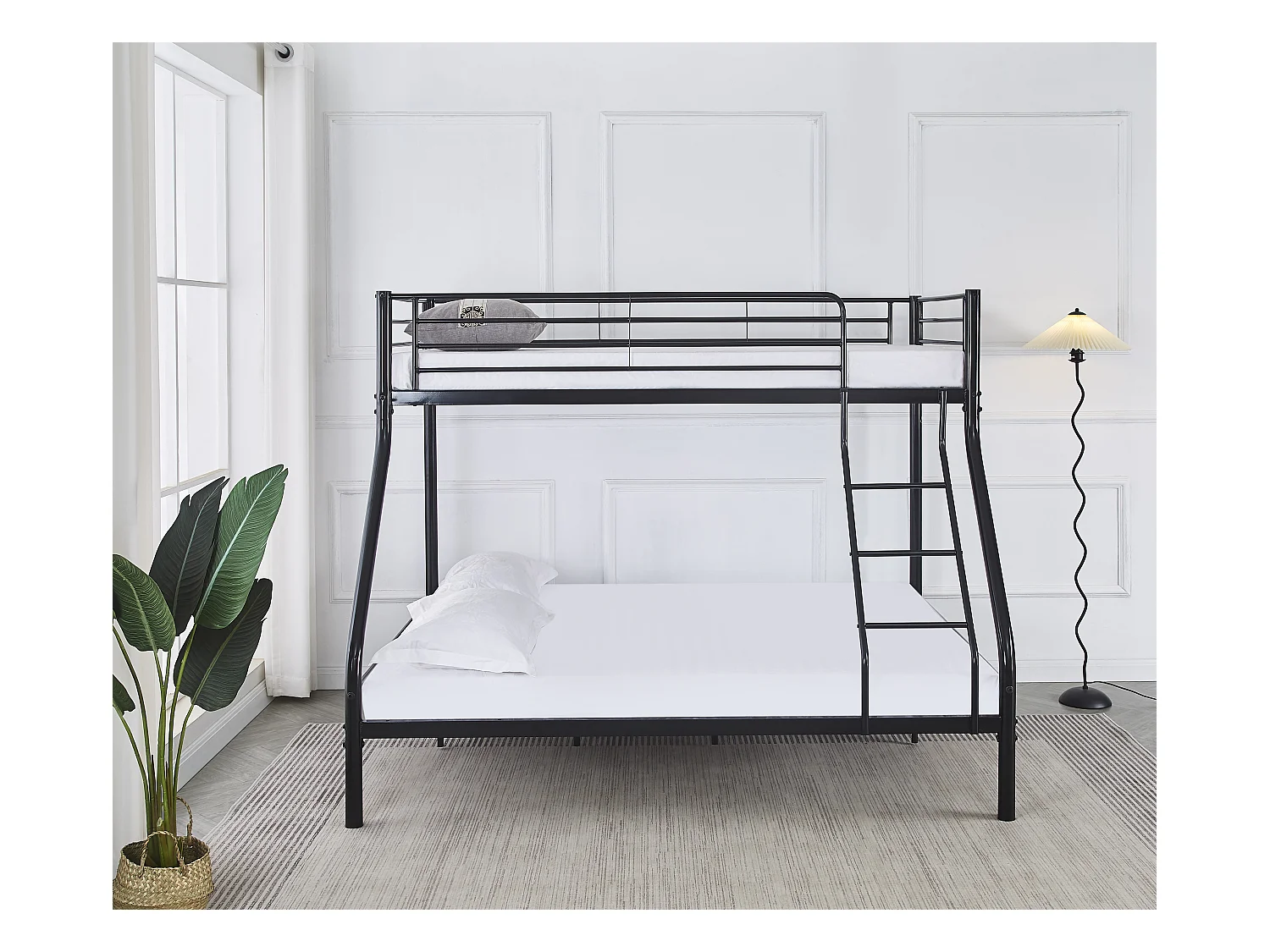 Pack: Lit superposé en métal COSTO sommier inclus + 2 Matelas 90/140x190 cm, 3 places Noir