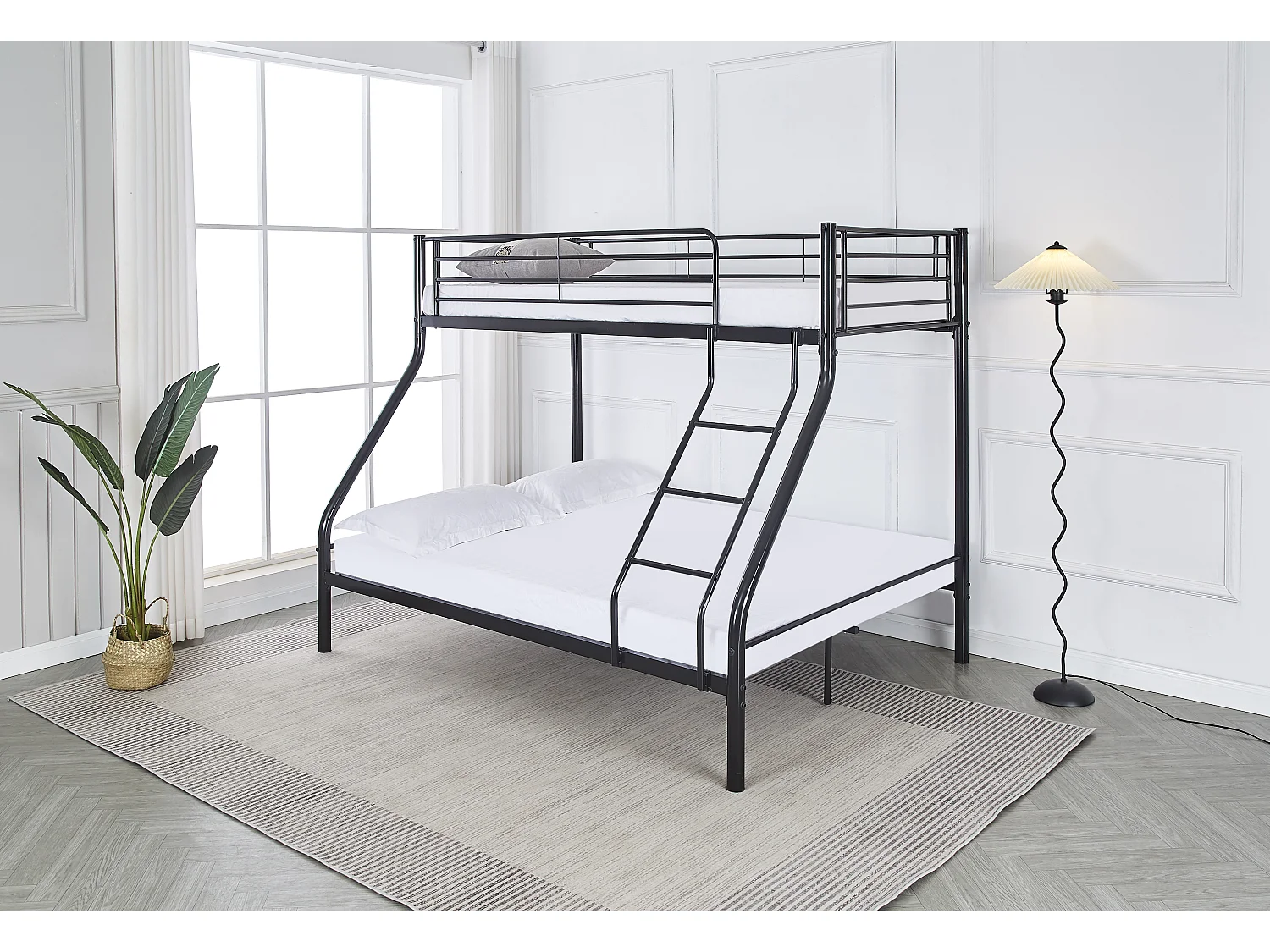 Pack: Lit superposé en métal COSTO sommier inclus + 2 Matelas 90/140x190 cm, 3 places Noir