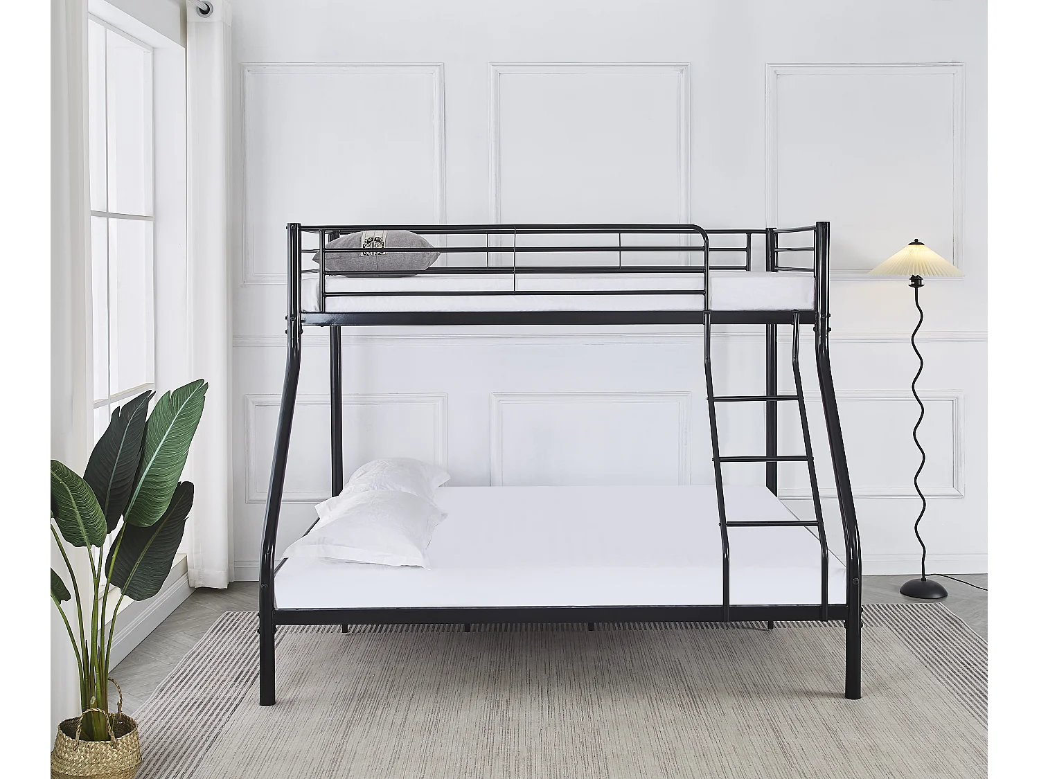 Pack: Lit superposé en métal COSTO sommier inclus + 2 Matelas 90/140x190 cm, 3 places Noir