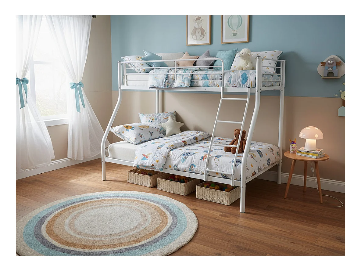 Pack: Lit superposé en métal COSTO sommier inclus + 2 Matelas 90/140x190 cm, 3 places Blanc