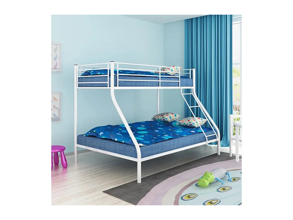 Pack: Lit superposé en métal COSTO sommier inclus + 2 Matelas 90/140x190 cm, 3 places Blanc