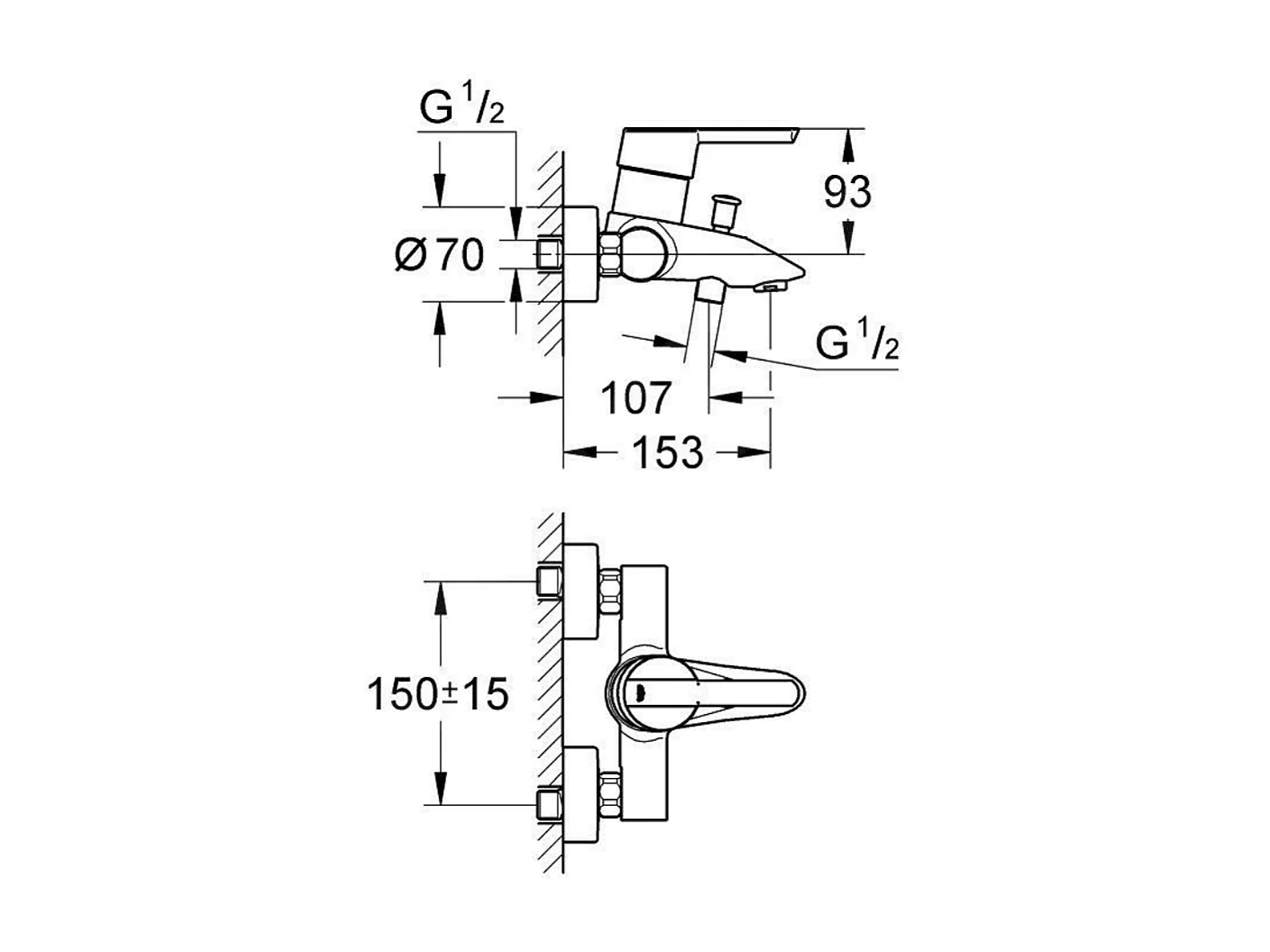 GROHE Feel Chrom Wandmontierter Badewannen- und Duschmischer 5 Jahre Garantie