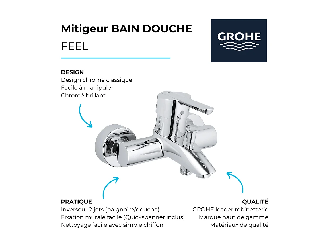 Mitigeur bain douche mécanique GROHE Feel
