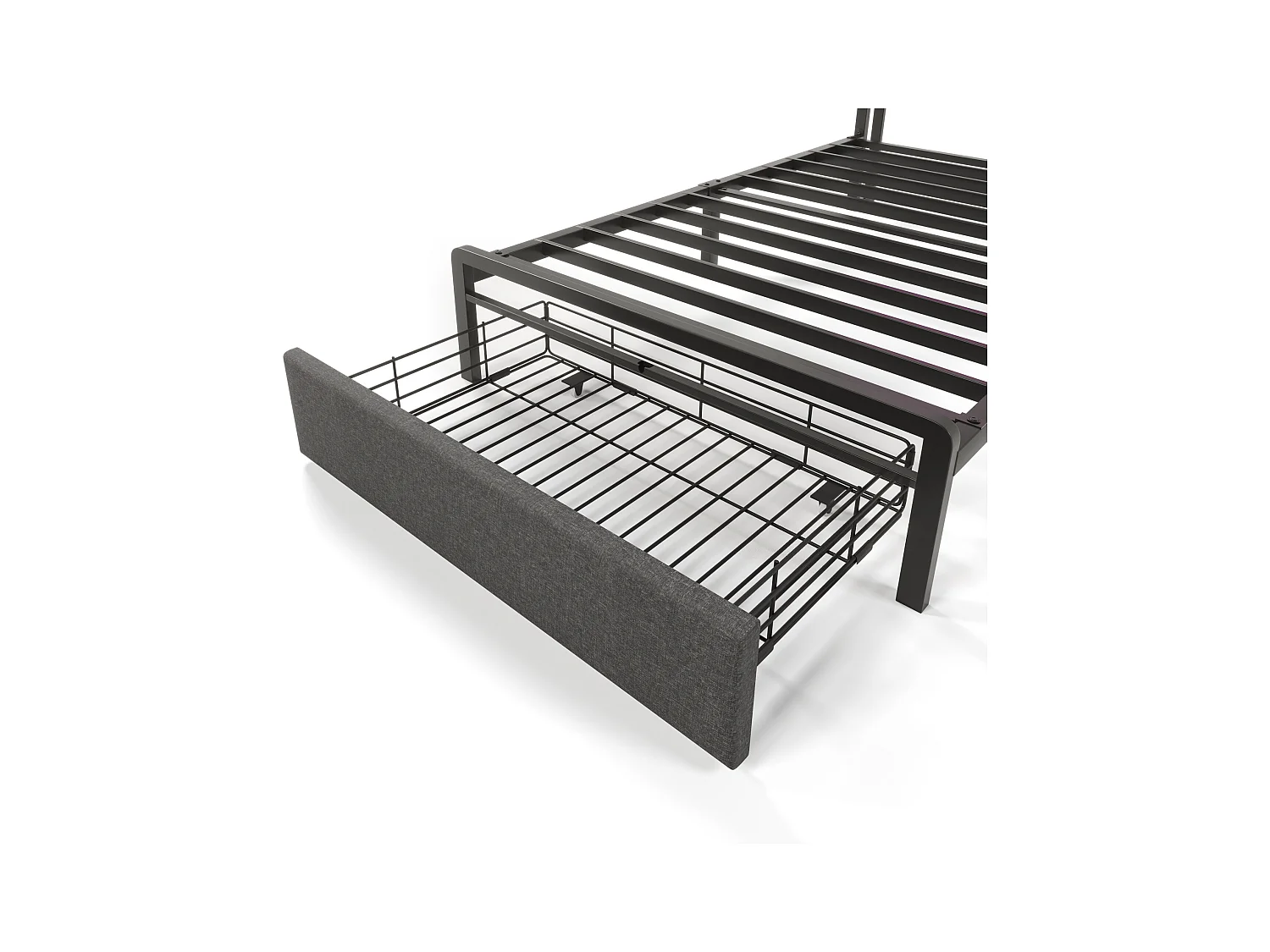 Lit adulte 90x200cm en lin avec LED + USB Type-C, éclairage, avec tiroirs de rangement, gris, sans matelas